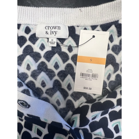 Crown and Ivy Button Cotton Navy and Green Cardigan Sz S NWT - Picture 3 of 4